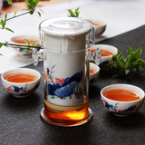 瓷牌茗青花瓷红茶茶具套装 玻璃双耳杯壶泡茶器 陶瓷功夫花茶茶具