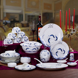 景德镇青花瓷碗餐具56头碗碟套装骨瓷餐具釉中彩陶瓷餐具中式家用