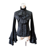 Lolita洋装宫廷复古哥特纯棉长袖衬衫喇叭袖蕾丝衬衣女
