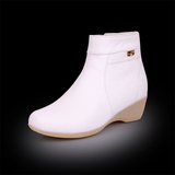 2015冬季新款真皮白色护士棉鞋坡跟牛筋底短靴工作鞋妈妈棉鞋包邮