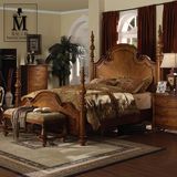 美式高档实木立柱双人床 欧式古典雕刻大床婚床主卧床卧室家具