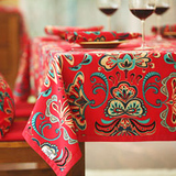 中式复古结婚红色全棉加厚餐厅桌布布艺长方台布茶几桌布桌垫布料