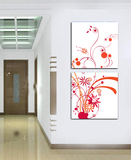 无框画 竖版玄关装饰画 走廊壁画 二联挂画墙画 红色抽象花卉