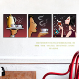 时尚家居客厅挂画 餐厅装饰画 画简约无框画人物三联壁画 品咖啡