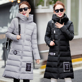 2016冬新款韩国版修身大码加厚中长款黑色女装羽绒服外套棉衣棉袄