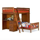 美式多功能高低床双层床带书桌子母床儿童床上下床实木床转角床