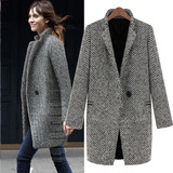 欧美女装2015秋冬新款立领高档羊毛呢加棉加厚 长袖外套 大衣9139