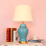 中式景德镇陶瓷台灯 创意蓝色青色将军罐 客厅卧室床头灯装饰灯具