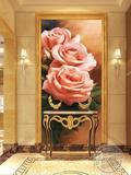 墙纸壁画客厅玄关走廊过道壁纸欧式复古怀旧玫瑰花朵油画壁画