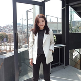 2016韩国代购春夏韩版女装修身长袖西装短款麻棉小西服休闲外套潮