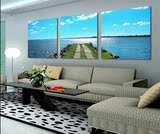 客厅装饰画沙发背景墙挂画三联无框画现代简约壁画海星海景风景画