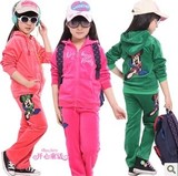 2016新款女童运动套装春秋季小童休闲天鹅绒两件套小女孩长袖卫衣
