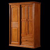 现代中式实木衣柜推拉门橡木收纳衣橱组装 卧室家具 一门推拉衣柜