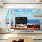 大型壁画无缝3D立体窗户壁画壁纸环保墙纸地中海沙发电视背景墙