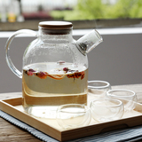 家用大容量冷水壶 耐高温玻璃凉水壶耐热创意双层茶杯木托盘扎壶