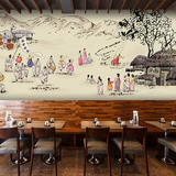 手绘韩国风格漫画墙纸韩式餐厅料理店背景墙大型壁画美食世家壁纸
