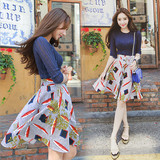 韩国2016春装新款女装修身针织衫两件套时尚半身裙套装连衣裙春秋