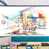 大型创意个性油画怀旧手绘城市街景壁纸咖啡酒店背景墙纸大型壁画