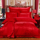 纯棉婚庆四件套大红结蕾丝床裙结婚礼六八十新婚房床上用品床品冬