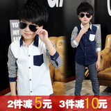 新款韩版秋装夏儿童纯棉长袖衬衫3-4-5-6-7-8-9-10-11岁男孩衬衣