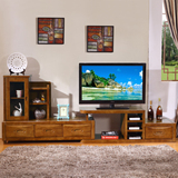 实木可伸缩电视柜组合 全实木橡木客厅电视柜酒柜组合地柜小户型