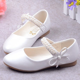 珍珠蝴蝶结女童皮鞋春秋季儿童学生演出鞋子白色小孩公主单鞋童鞋