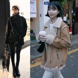 韩国订单秋冬季羊羔毛外套中长款加厚棉服鹿皮绒棉衣外套机车服女