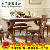 复古老松木餐桌椅组合 餐厅大桌长凳子 加厚纯实木质咖啡桌木桌椅