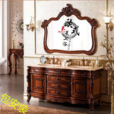 欧式高档弧形红橡木双盆洗手洗脸浴室柜仿古橡木纯实木浴室柜定制