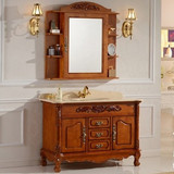 欧式仿古橡木实木镜柜浴室柜组合中美式浴室柜雕花洗手洗脸双盆