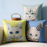 北欧宜家棉麻可爱猫咪卡通抱枕沙发靠垫大号含芯床头可拆洗靠枕套