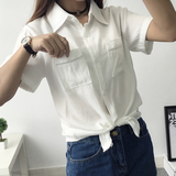 包邮2016夏装新款韩版小清新修身显瘦蕾丝百搭大码白色衬衫女上衣