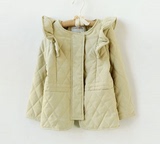 韩国外贸童装13冬季女童压格厚夹棉飞袖大衣棉衣棉服外套