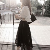 2016夏季新款韩版时尚气质灯笼袖衬衫蕾丝半身裙两件套裙女套装夏