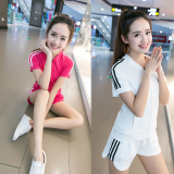 2016夏新款韩版显瘦短裤短袖学生两件套跑步时尚休闲运动服套装女