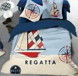 卡通四件套儿童床上用品男孩蓝色航海军风海洋帆船纯棉1.5米被套