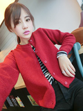 韩版外贸超柔软羊毛混绒加厚短款圆领长袖 女式毛衣开衫