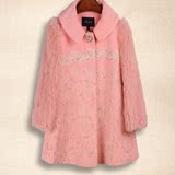 品牌专柜兰卡系列◆气质高贵百搭粉色暗扣七分袖毛呢外套大衣女