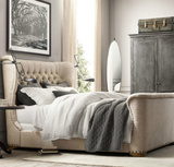 美式乡村家具 麻布双人床 高档欧式布艺软包床 法式古典婚床方床