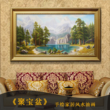 聚宝盆手绘风景油画家居欧式客厅风水画背景墙横幅高档壁画三只鹿