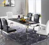 不锈钢餐桌 欧式大理石面雕花后现代简约时尚奢华包邮餐桌椅组合