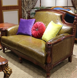 欧式真皮沙发 美式实木雕刻沙发123组合 简约新古典客厅家具沙发