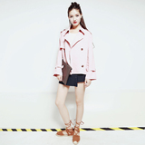 2016春秋季新款韩版修身显瘦夹克女双排扣茧型短款粉色风衣外套女