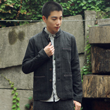 B82 设计师系列中国风 古着木雕花扣 格子羊毛呢 男 毛边立领西装