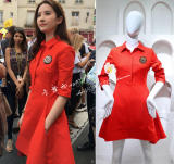 刘亦菲同款2016早秋新款韩版a型红色钉珠修身显瘦气质衬衫连衣裙