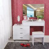 梳妆台  卧室现代简约 时尚烤漆白色桌镜 化妆台可伸缩梳妆柜互换