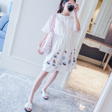 2016韩版孕妇装连衣裙 新款夏季刺绣工艺衬衫宽松连衣裙 孕妇裙