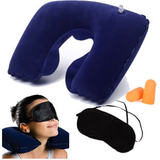 居家旅行必备三宝护颈植绒充气午睡枕头防噪音耳塞遮光眼罩三件套