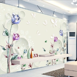 3D立体手绘玫瑰电视背景墙纸 浪漫蝴蝶沙发背景壁纸 客厅无缝壁画