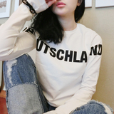 韩版2016春夏时尚休闲打底衫纯棉修身上衣字母长袖白色长款T恤女